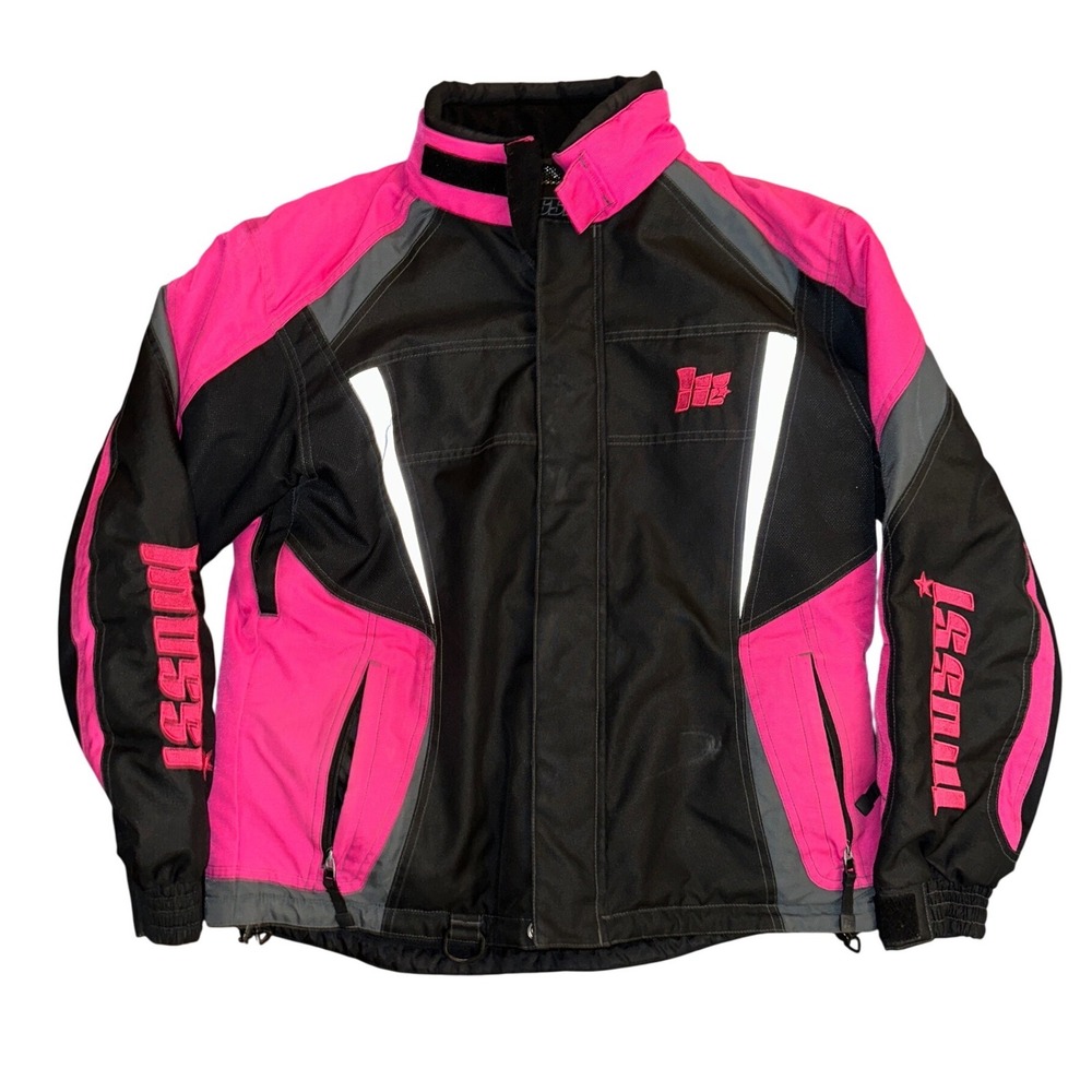 Mossi Flotex Snowmobile Jacket Womens Large Black Pink 3M Reflective Racing Coat